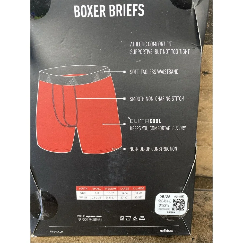 Adidas Youth Boxer Briefs Size Large (14-16) Quick Dry Fabric Athletic Fit New O